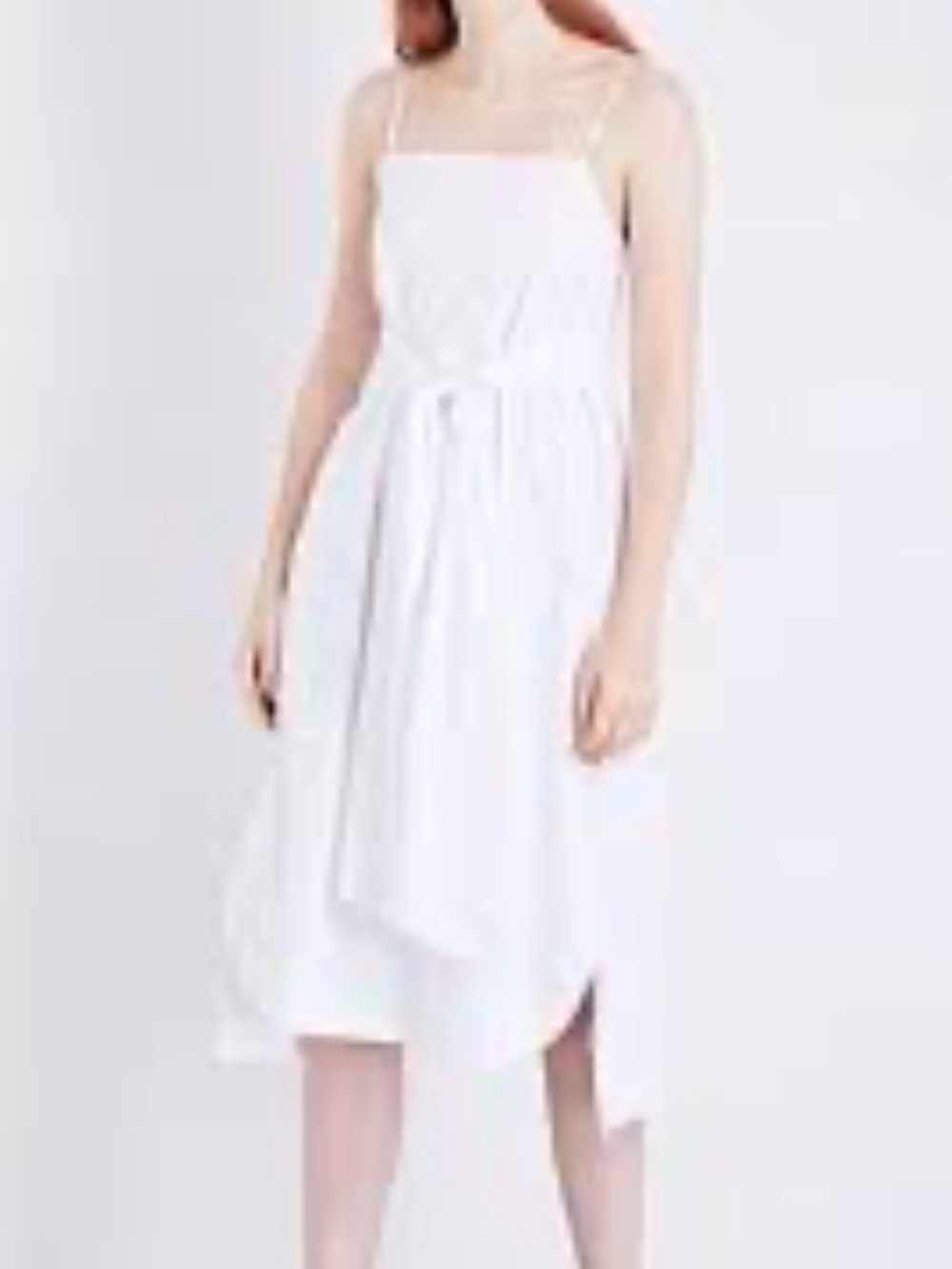 ELIZABETH and JAMES Sz 0  Square-Neck Midi Dress with Tie Waist Assymetric Hem